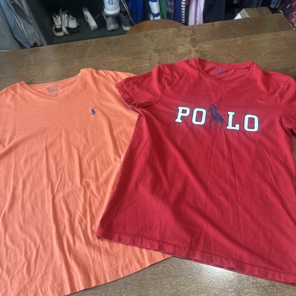 Lot of 2 Polo Ralph Lauren Men's V Neck Tee Shirts Size Small